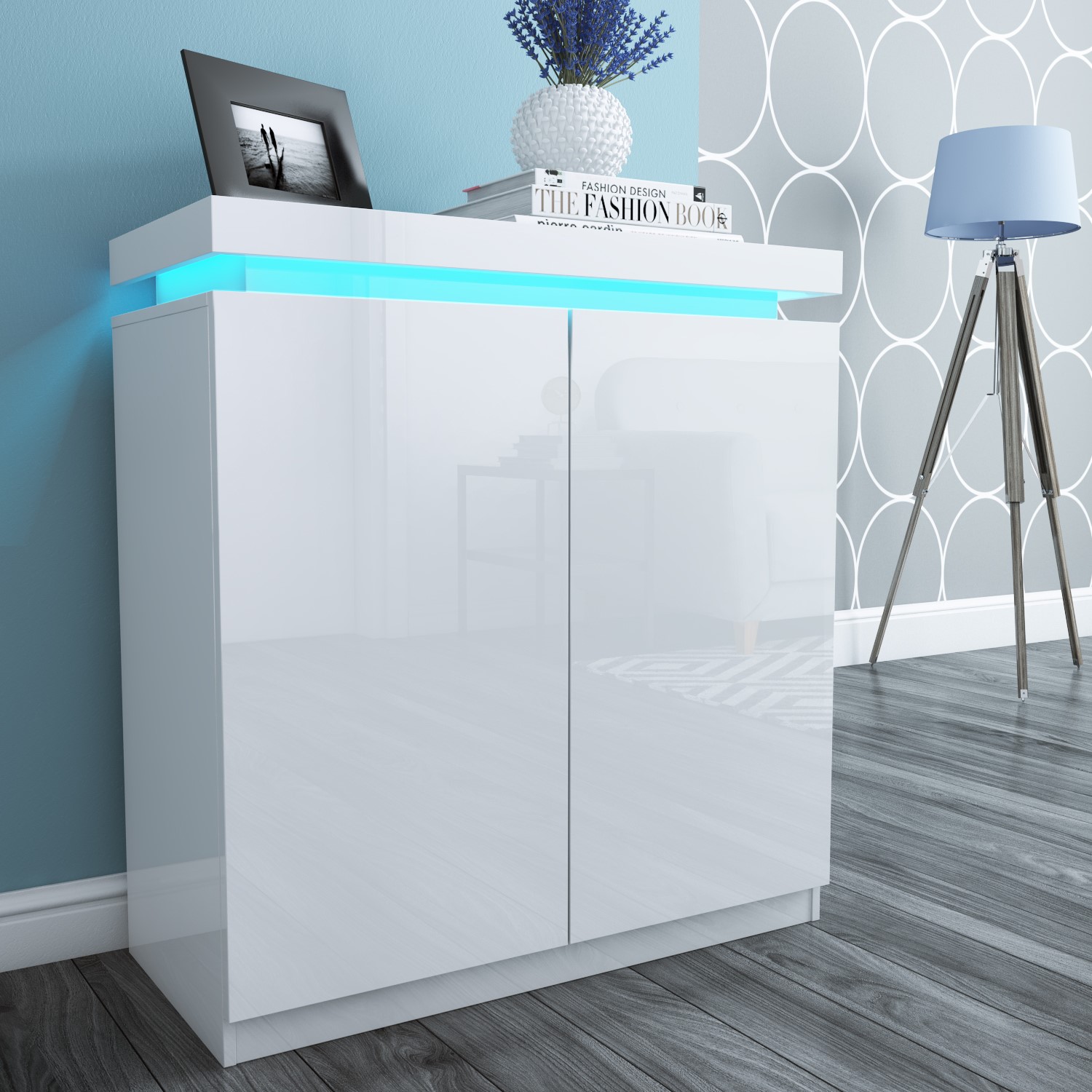 Photo of High gloss white storage sideboard with led lighting - tiffany