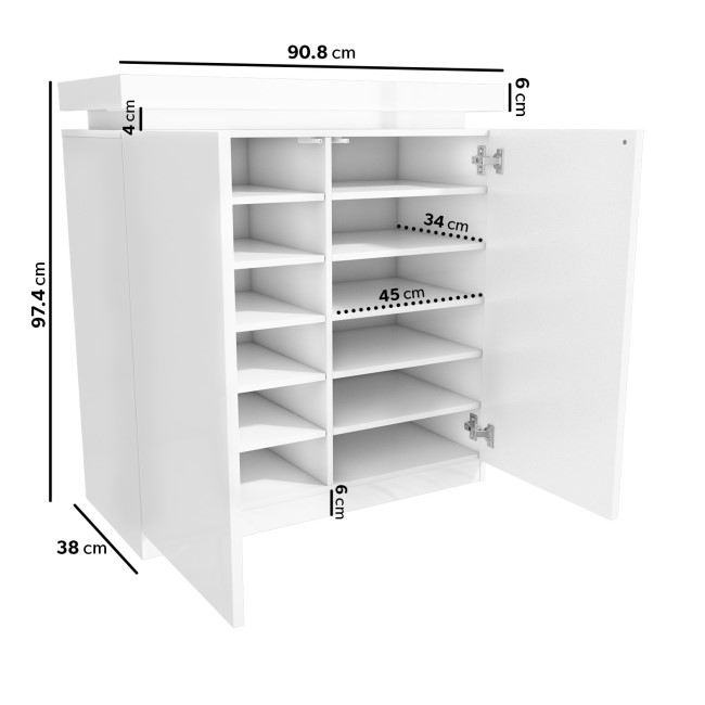 High Gloss White Storage Sideboard with LED Lighting - Vivienne