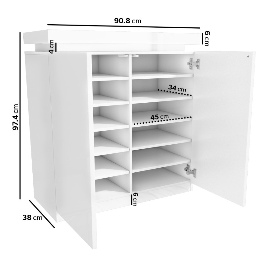 High Gloss White Storage Sideboard with LED Lighting - Vivienne