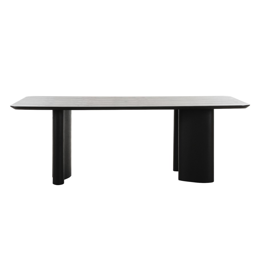 Large Rectangular Black Wooden Dining Table Set with 6 Cream and Black Upholstered Chairs - Seats 6 - Troy