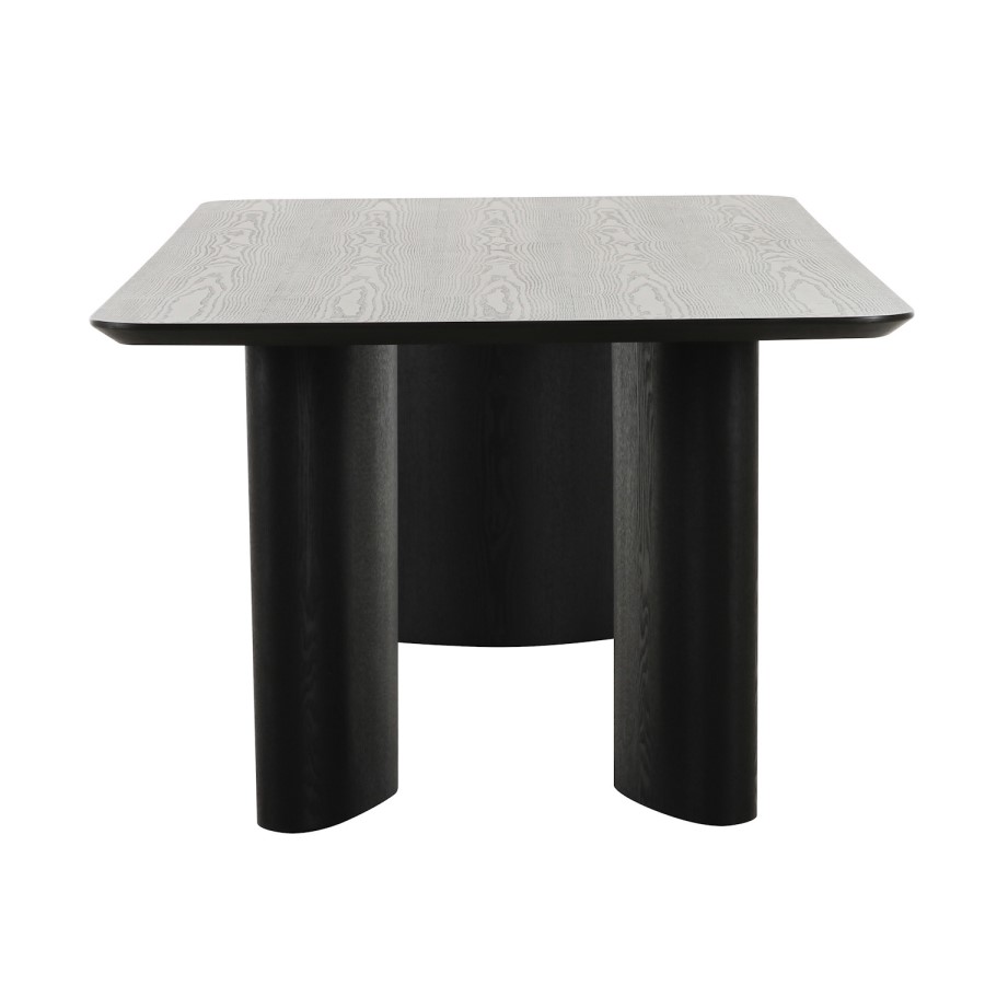 Large Rectangular Black Wooden Dining Table Set with 6 Cream and Black Upholstered Chairs - Seats 6 - Troy