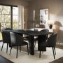 Rectangular Black Wooden Dining Table Set with 6 Grey Real Leather Chairs - Seats 6 - Troy