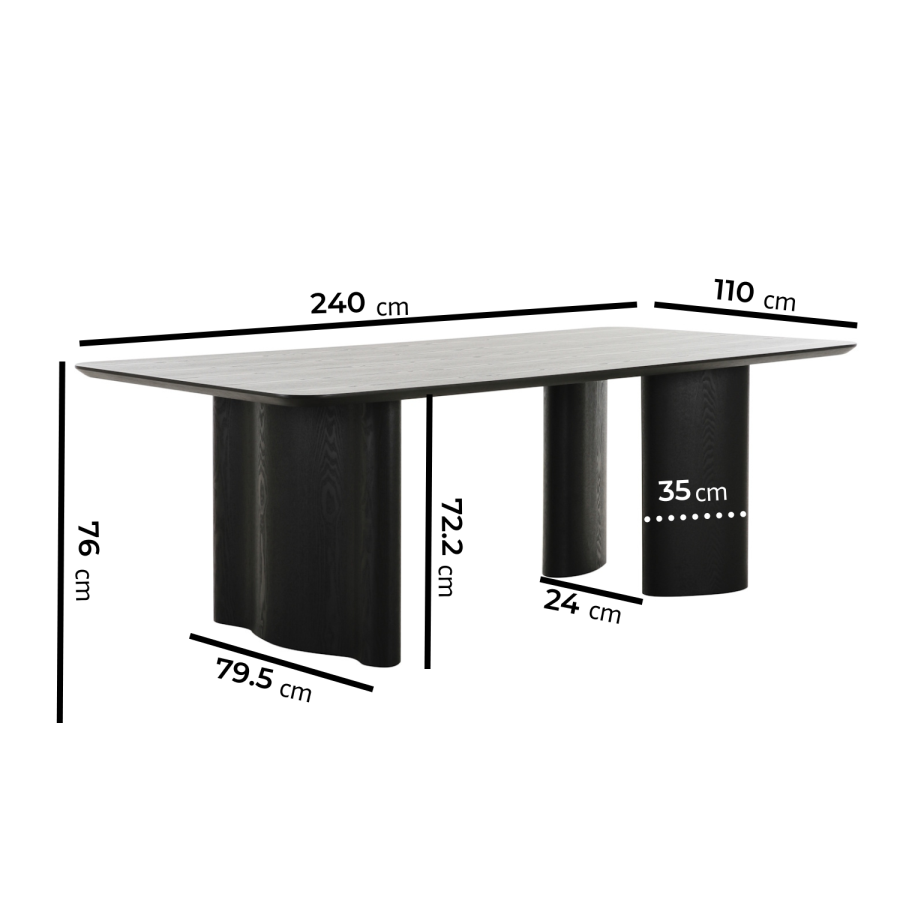 Rectangular Black Wooden Dining Table Set with 6 Grey Real Leather Chairs - Seats 6 - Troy