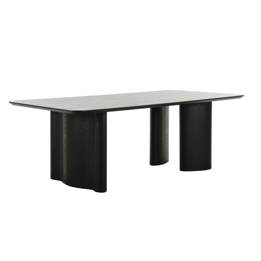 Rectangular Black Wooden Dining Table Set with 6 Grey Real Leather Chairs - Seats 6 - Troy