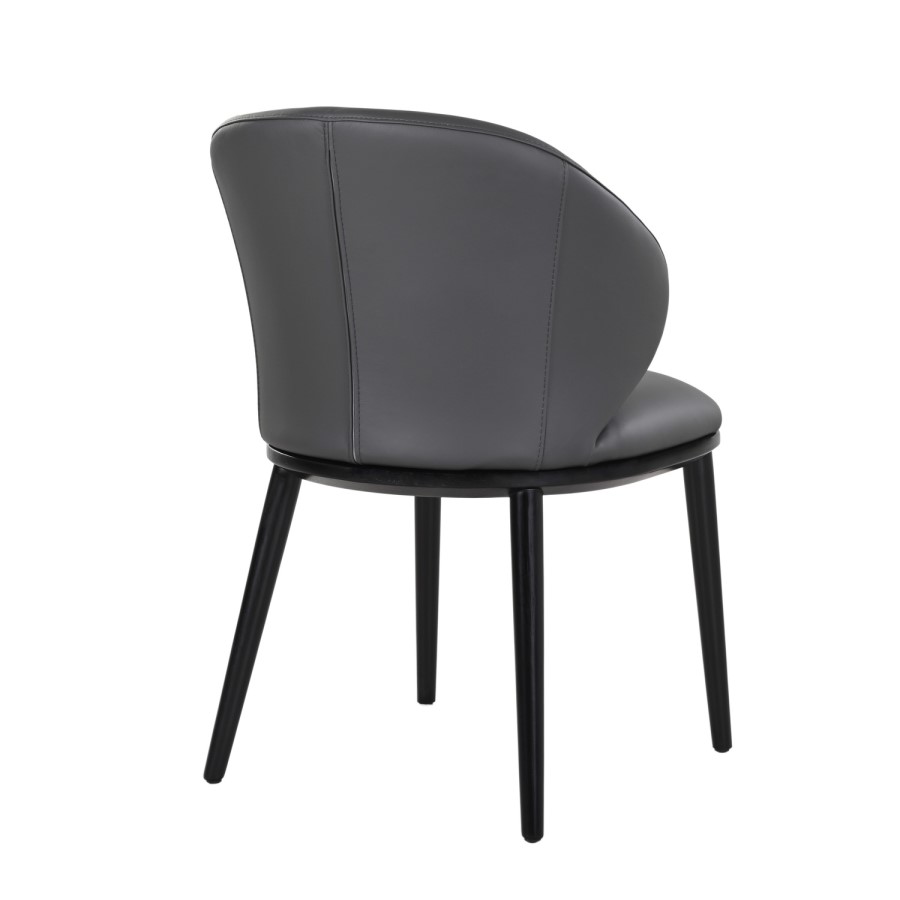 Set of 2 Grey Real Leather Dining Chairs with Black Legs - Eren