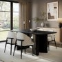 Rectangular Black Wooden Dining Table Set with 4 Cream and Black Upholstered Chairs - Seats 4 - Troy