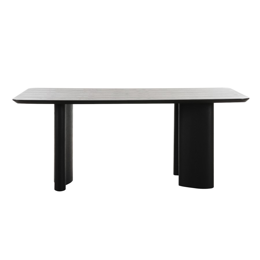 Rectangular Black Wooden Dining Table Set with 4 Cream and Black Upholstered Chairs - Seats 4 - Troy