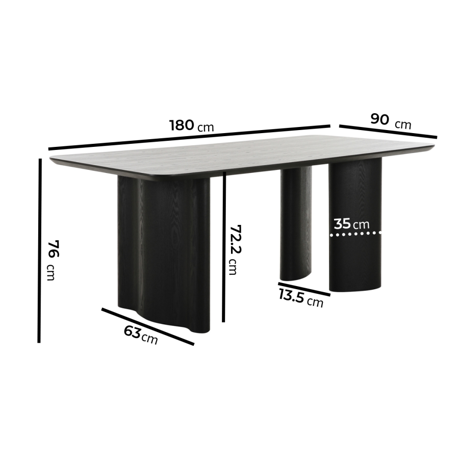 Rectangular Black Wooden Dining Table Set with 4 Cream and Black Upholstered Chairs - Seats 4 - Troy