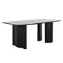 Rectangular Black Wooden Dining Table Set with 4 Cream and Black Upholstered Chairs - Seats 4 - Troy