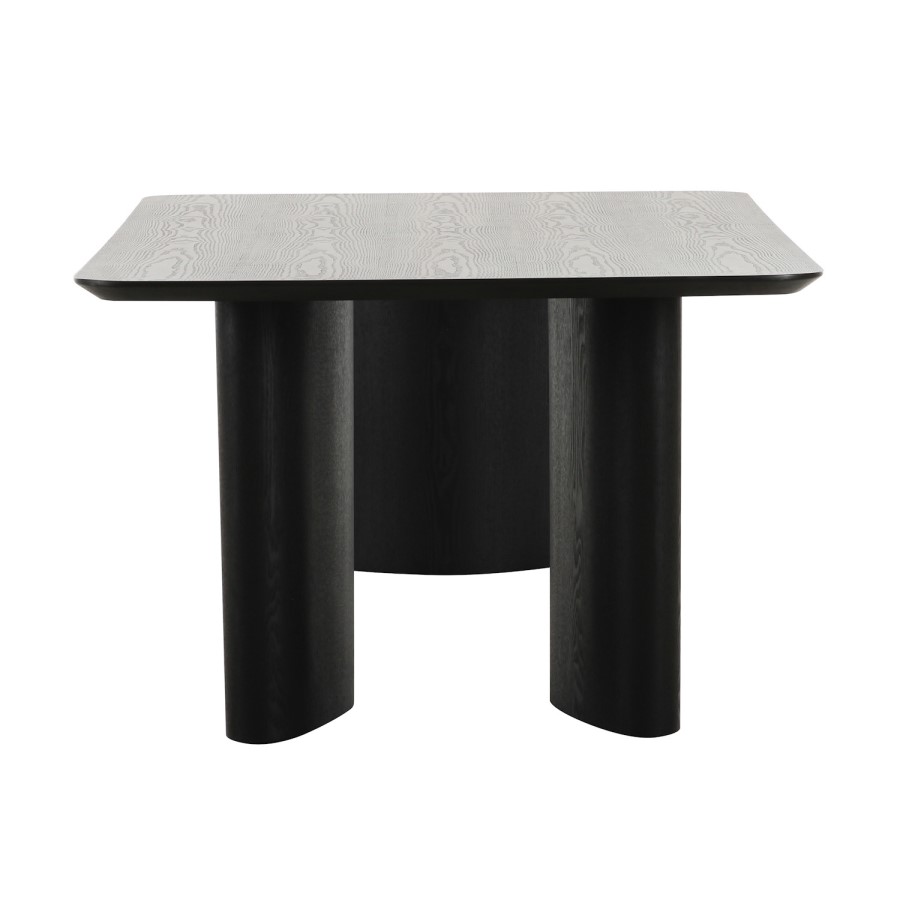 Rectangular Black Wooden Dining Table Set with 4 Cream and Black Upholstered Chairs - Seats 4 - Troy