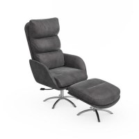 Grey Velvet Recliner Office Chair with Footstool - Tyra