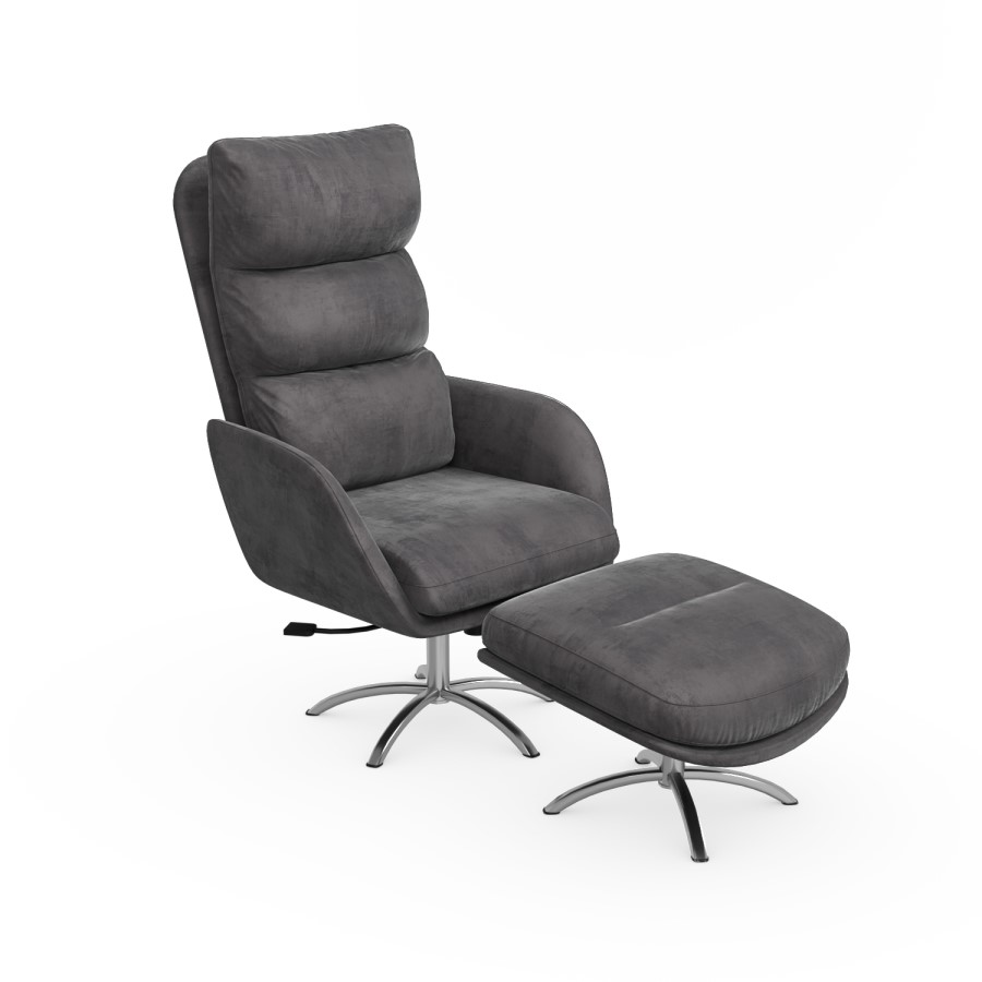 Grey Velvet Recliner Office Chair with Footstool - Tyra