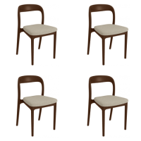Set of 4 Beige Upholstered Dining Chairs with Walnut Solid Wood Frame - Uma