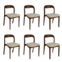 Set of 6 Beige Upholstered Dining Chairs with Walnut Solid Wood Frame - Uma