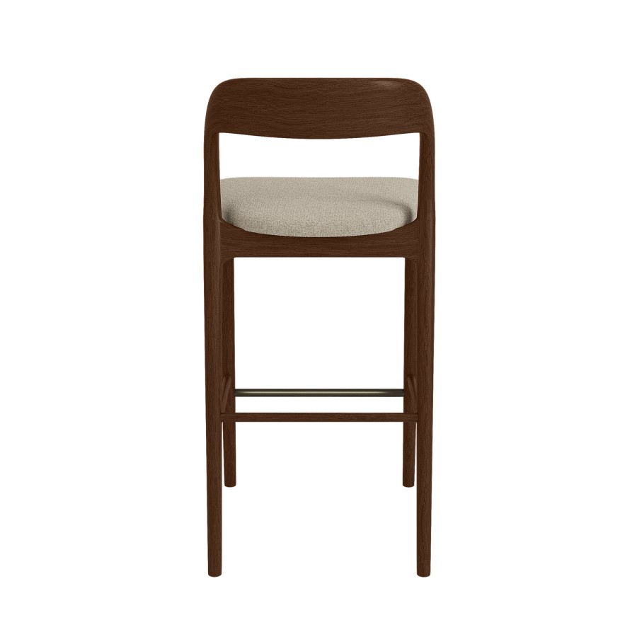 Set of 2 Beige Upholstered Kitchen Stools with Walnut Solid Wood Frame - Uma