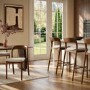 Set of 2 Beige Upholstered Kitchen Stools with Walnut Solid Wood Frame - Uma