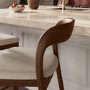 Set of 3 Beige Upholstered Kitchen Stools with Walnut Solid Wood Frame - Uma