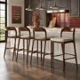 Set of 4 Beige Upholstered Kitchen Stools with Walnut Solid Wood Frame - Uma