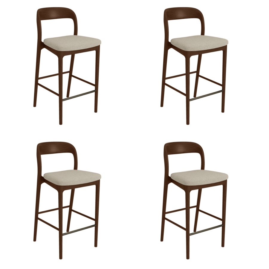 Set of 4 Beige Upholstered Kitchen Stools with Walnut Solid Wood Frame - Uma