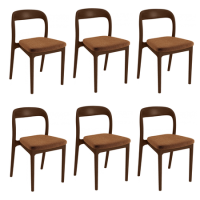 Set of 6 Rust Upholstered Dining Chairs with Walnut Solid Wood Frame - Uma