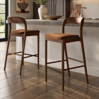 Set of 2 Rust Upholstered Kitchen Stools with Walnut Solid Wood Frames - Uma