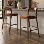 Set of 2 Rust Upholstered Kitchen Stools with Walnut Solid Wood Frames - Uma