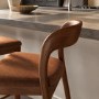 Set of 2 Rust Upholstered Kitchen Stools with Walnut Solid Wood Frames - Uma