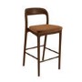 Set of 2 Rust Upholstered Kitchen Stools with Walnut Solid Wood Frames - Uma
