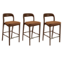 Set of 3 Rust Upholstered Kitchen Stools with Walnut Solid Wood Frames - Uma