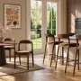 Set of 4 Rust Upholstered Kitchen Stools with Walnut Solid Wood Frames - Uma