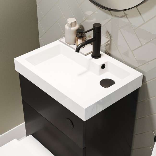 500mm Black Cloakroom Toilet and Sink Unit with Square Toilet and Black Fittings - Valetta