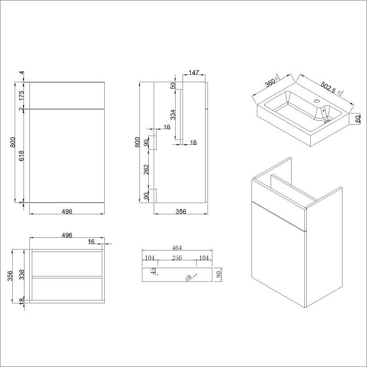 500mm Black Cloakroom Toilet and Sink Unit with Black Fittings - Valetta