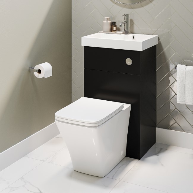 500mm Black Cloakroom Toilet and Sink Unit with Square Toilet and Chrome Fittings - Valetta