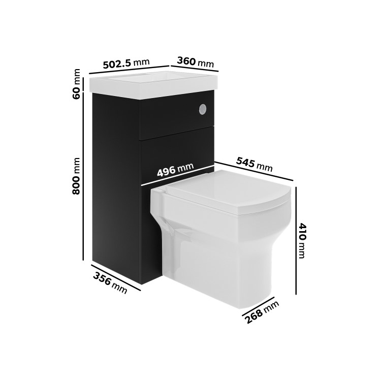 500mm Black Cloakroom Toilet and Sink Unit with Chrome Fittings - Valetta