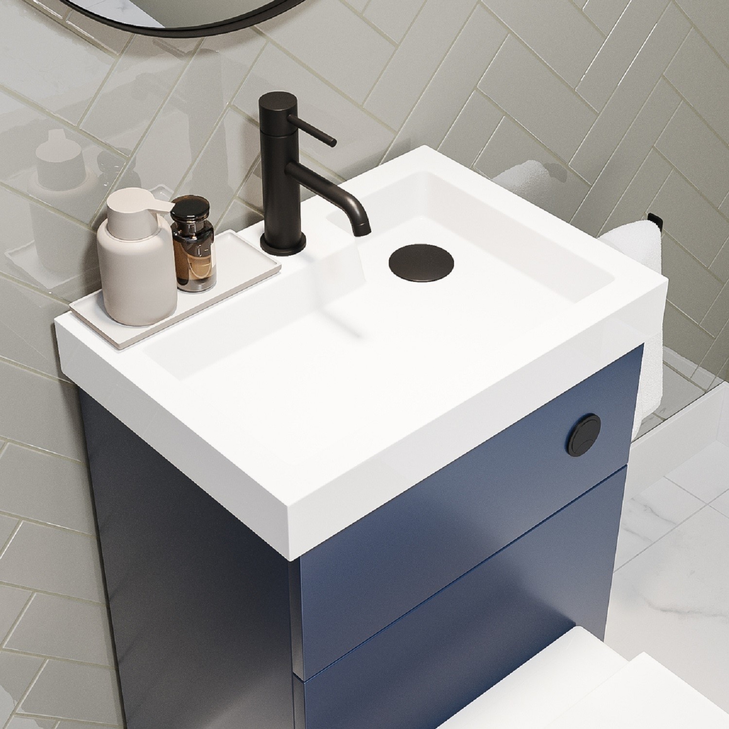 500mm Blue Cloakroom Toilet and Sink Unit with Black Fittings Valetta