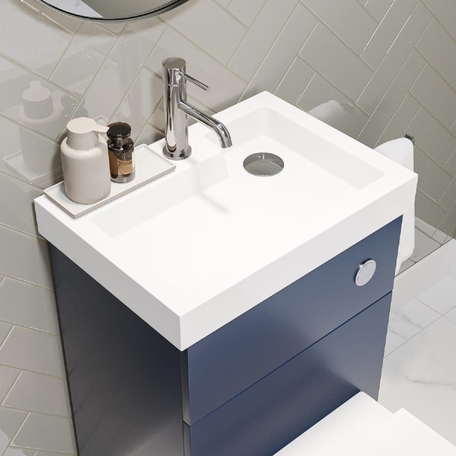 500mm Blue Cloakroom Toilet and Sink Unit with Square Toilet and Chrome Fittings - Valetta