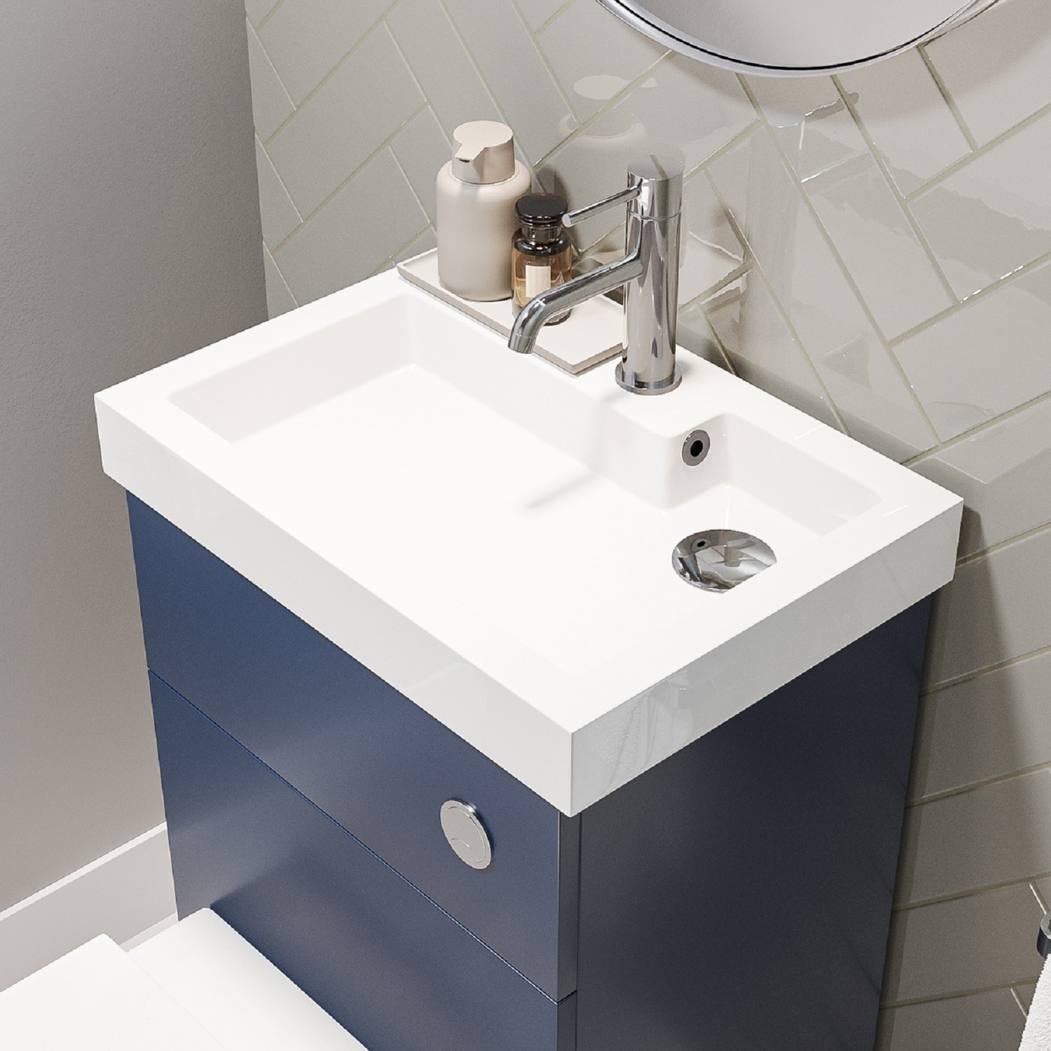 500mm Blue Cloakroom Toilet and Sink Unit with Square Toilet and Chrome Fittings Valetta