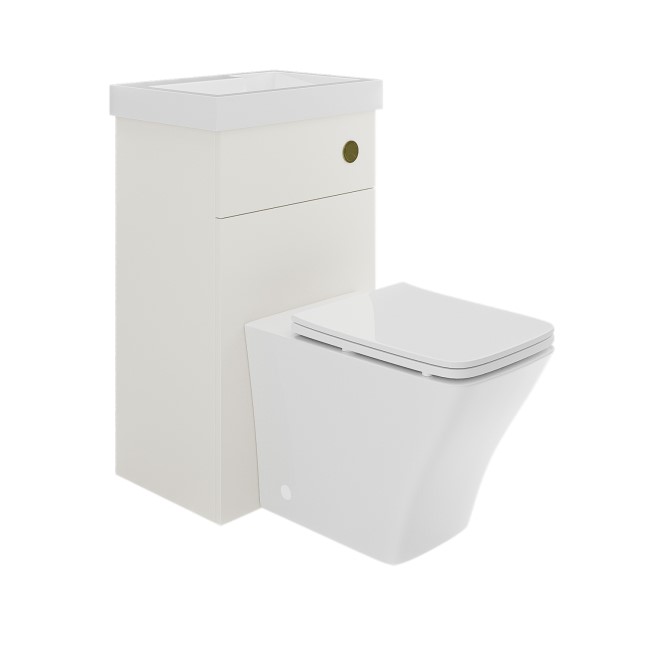 500mm White Cloakroom Toilet and Sink Unit with Square Toilet and Brushed Brass Fittings - Valetta