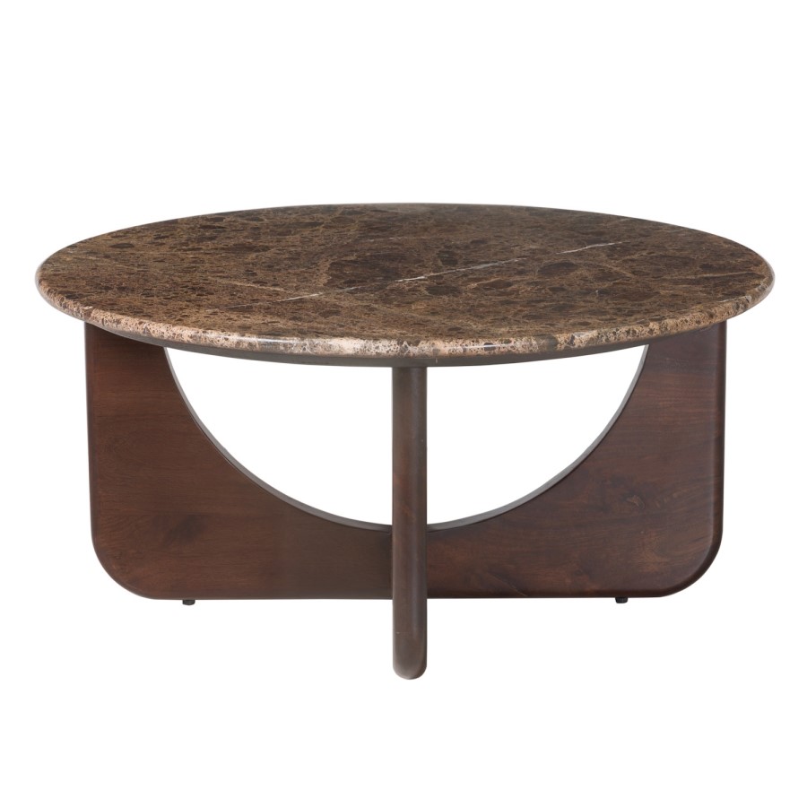 Round Brown Marble and Walnut Nest of 2 Tables - Ivan