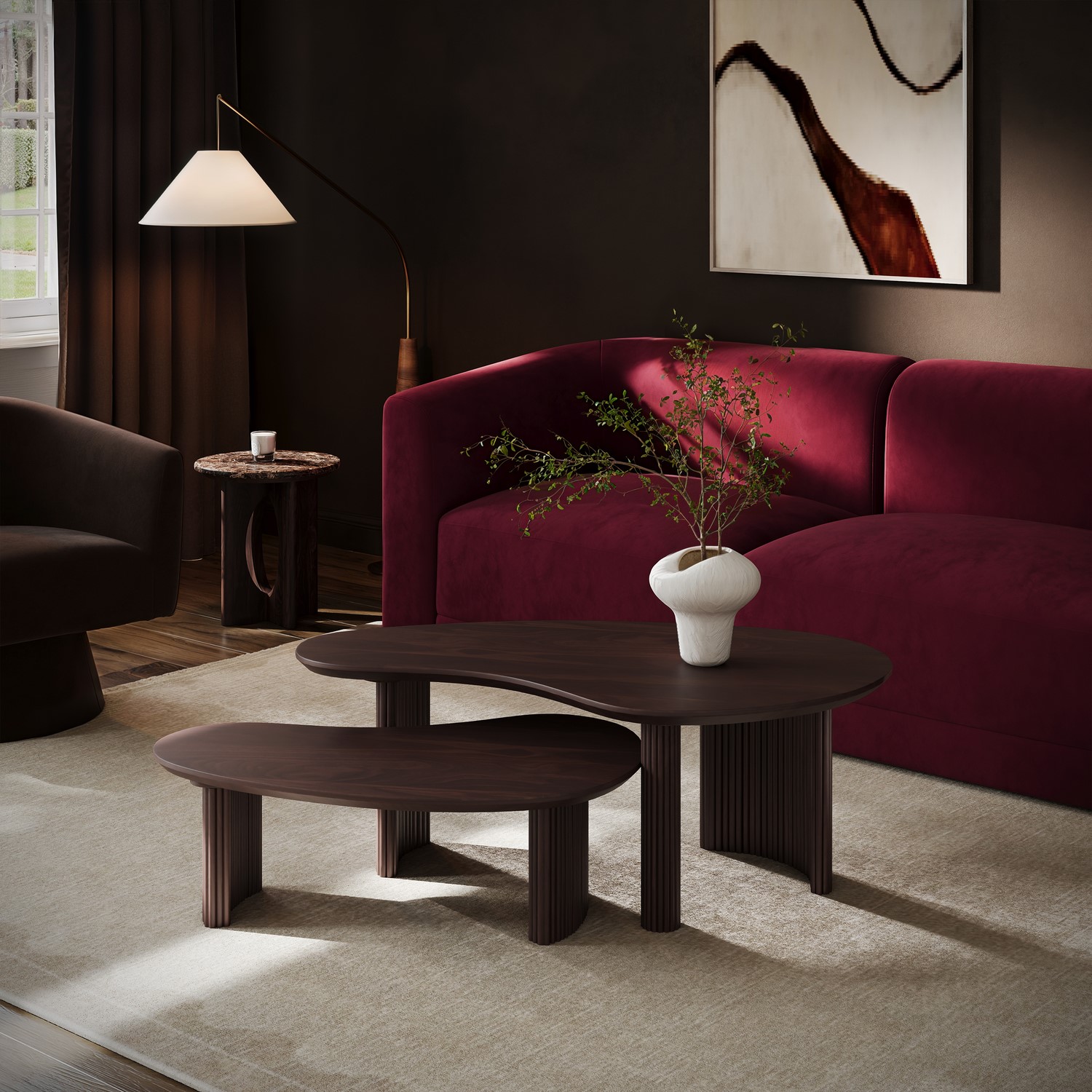 Kidney Shaped Walnut Nest 2 Coffee Tables
