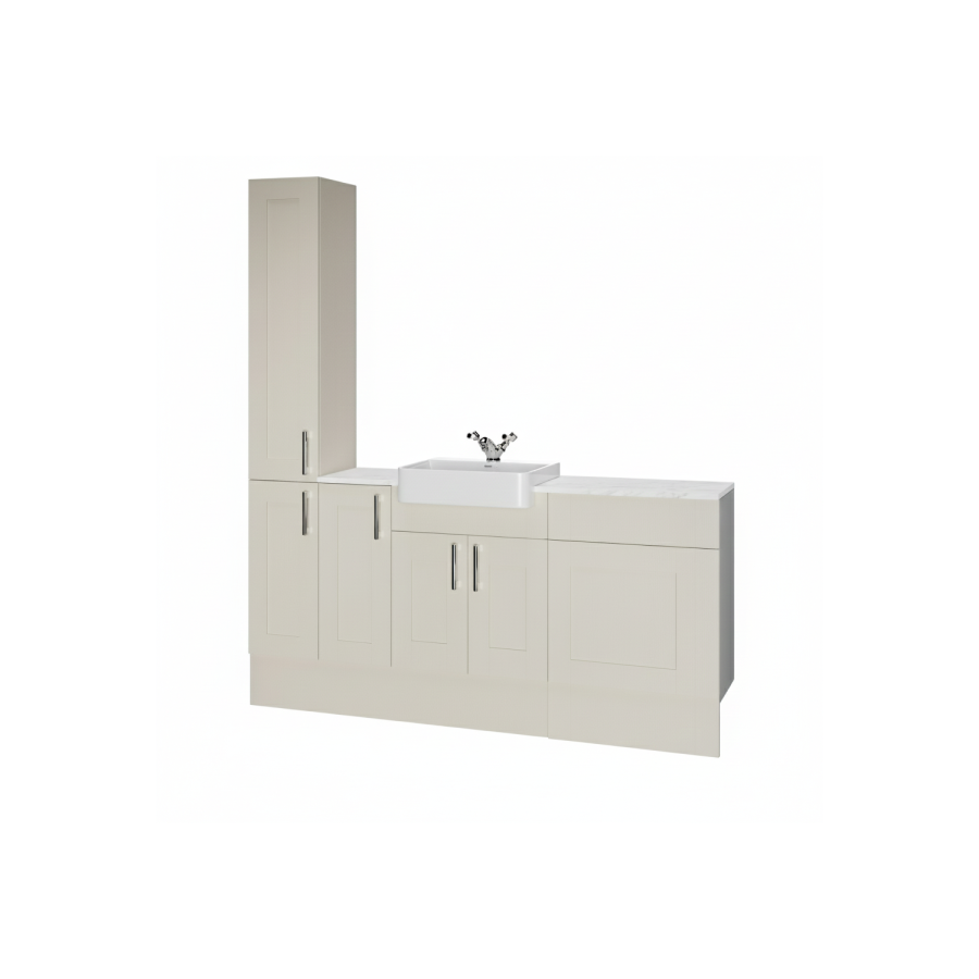 1800mm Beige Toilet and Sink Unit with Storage Units & Chrome Fittings - Vancouver