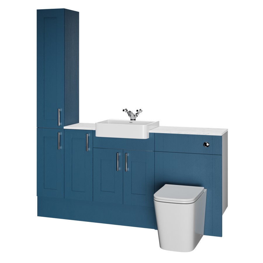 1800mm Blue Toilet and Sink Unit with Storage Units & Chrome Fittings - Vancouver