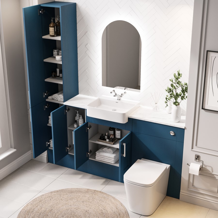 1800mm Blue Toilet and Sink Unit with Storage Units and Square Toilet - Vancouver