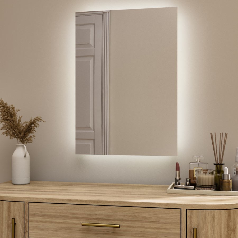 Rectangular Backlit Wall Mirror with Battery Operated Lights 50 x 70cm - Vela