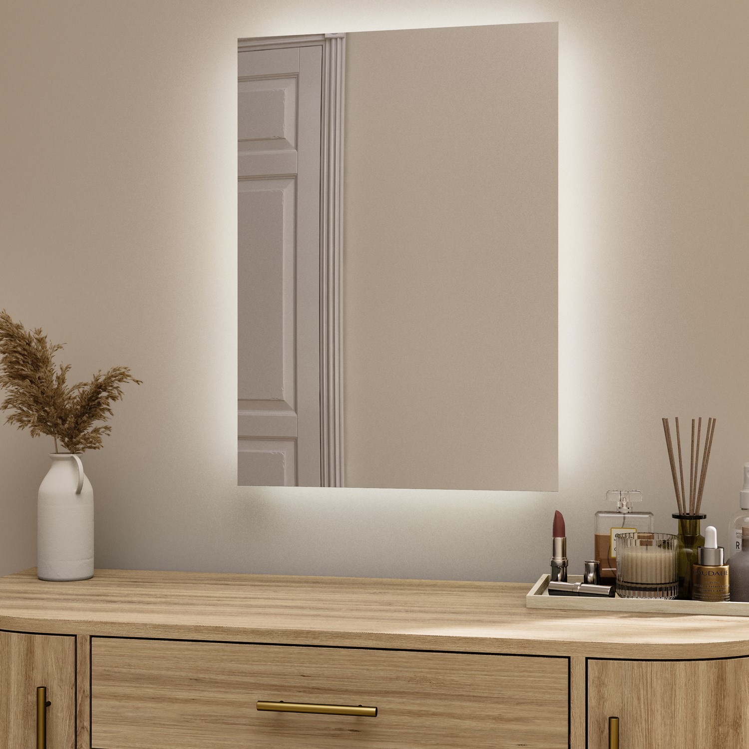 Rectangular Backlit Wall Mirror with Battery Operated Lights 50 x 70cm ...