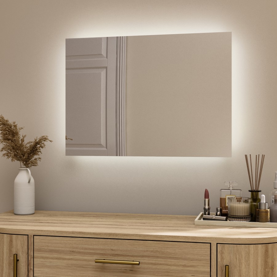 Rectangular Backlit Wall Mirror with Battery Operated Lights 50 x 70cm - Vela