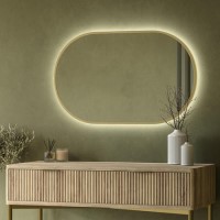 Rectangular Backlit Brass Wall Mirror with Battery Operated Lights 50 x 80cm - Venus