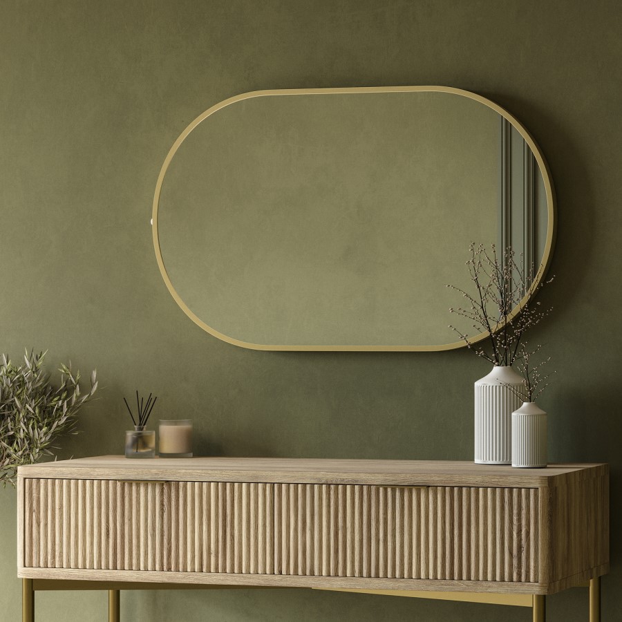 Rectangular Backlit Brass Wall Mirror with Battery Operated Lights 50 x 80cm - Venus