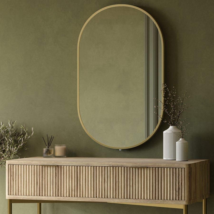 Rectangular Backlit Brass Wall Mirror with Battery Operated Lights 50 x 80cm - Venus