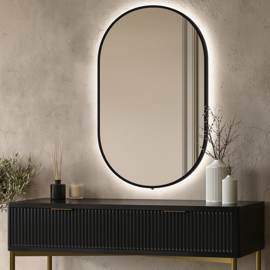 Rectangular Backlit Black Wall Mirror with Battery Operated Lights 50 x 80cm - Venus